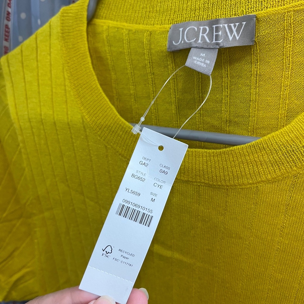 J.Crew Silk Blend Cropped T Shirt Women's Medium Yellow Short Sleeve New - Picture 6 of 8